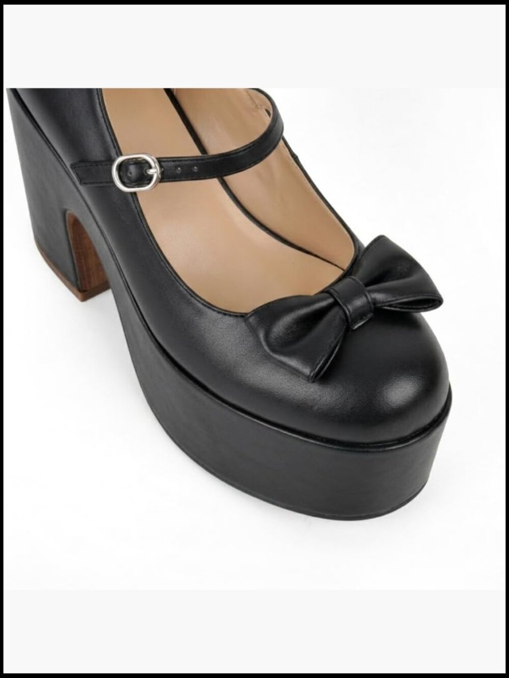 Mary Jane Platform Heels Chunky Block Heel Plaid Fabric Pumps Bow Ankle Strap - Picture 6 of 7